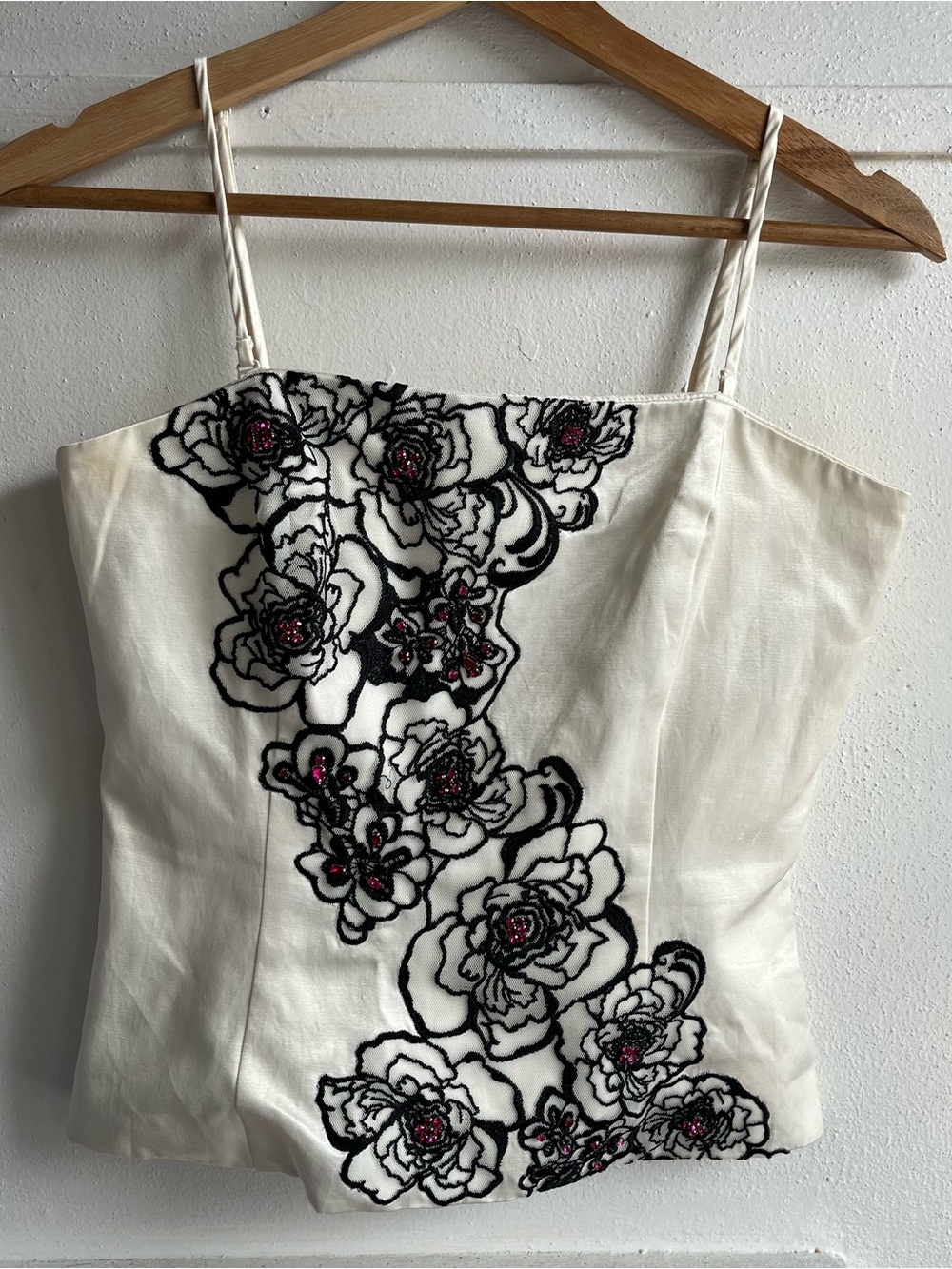 White House Black Market White Strapless Floral Embroidered Top